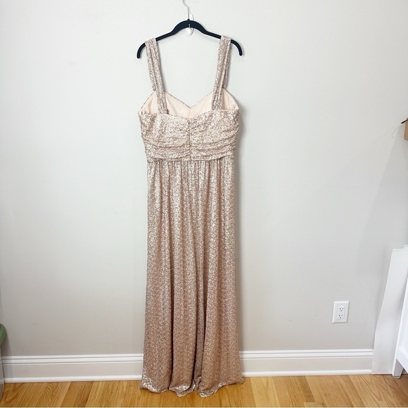 AMSALE Gold Sequin Gown Dress Bridesmaid Evening Wedding Prom - Picture 2 of 6